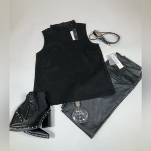 Tahari Faux Leather Black Tank Small